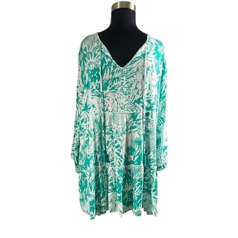 Blue Island Beach Long Sleeve Ruffle Tiered Short Dress